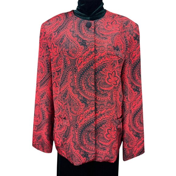 Vintage Koret Jacket Blazer Womens 14 Red Black Paisley Retro Glam Boho Chic - Picture 3 of 15